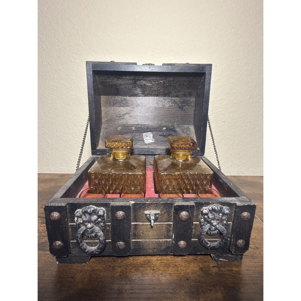 REDUCED* Vintage Medieval Revival Treasure Chest Amber Decanter Japan